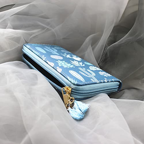 Cute Cactus Wallet for Girls Wallets Unicorn Long Wallets Long Purse Blue Cactus Clutch For Women With Tassels (Cactus A1010)4