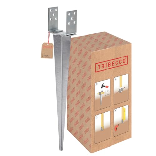 TRIBECCO Impact ground sleeve U-shape for square wooden posts support shoe adjustable up to 140 mm length 700 mm U-post support for hammering into the ground hot-dip galvanised steel
