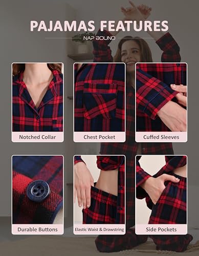 Image of NAP BOUND 100% Cotton Pajamas for Women 2 Piece PJs Set Long Sleeve Button Down Breathable Woven Sleepwear Loungewear XS-XXL