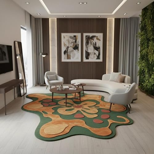 Image of Hand Made Tufted Carpet Premium Wool Abstract Irregular Design Non Slip Area Rug for Living Room Weight- |48 Pound|Size-8x11 Feet (96x132 Inch)