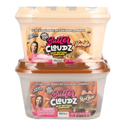 Butter Cloudz by Compound Kings Medium Slime Tub 2-Pack, Root Beer Float, Vanilla & Soda Scented, 300g Soft, Stretchy, Non-Sticky for Kids Ages 4+ - WeCool