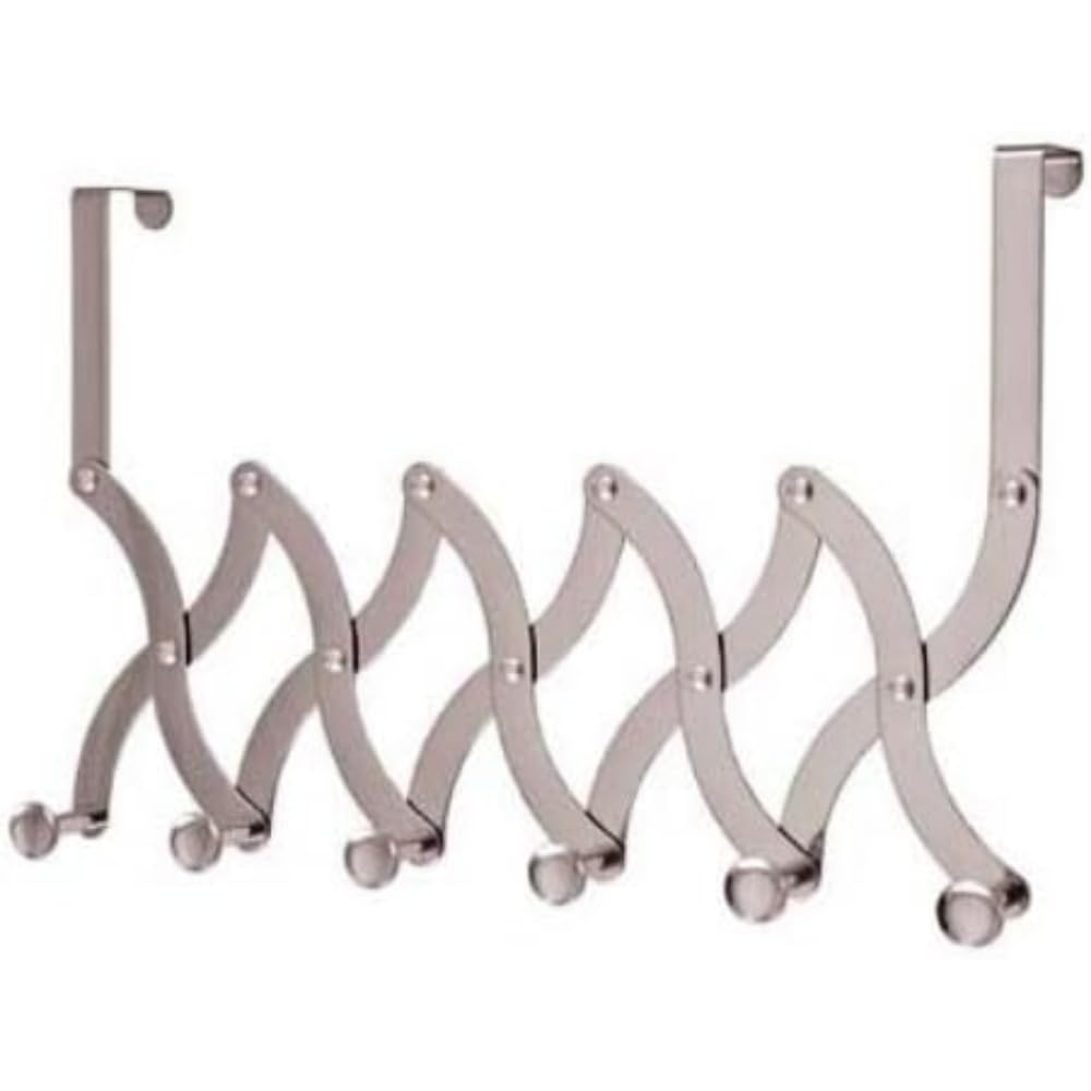Merriway BH04692 Shiny Concertina Style Over The Door Hanger with 6 Chrome Hooks x 6 Bright Plated, Silver