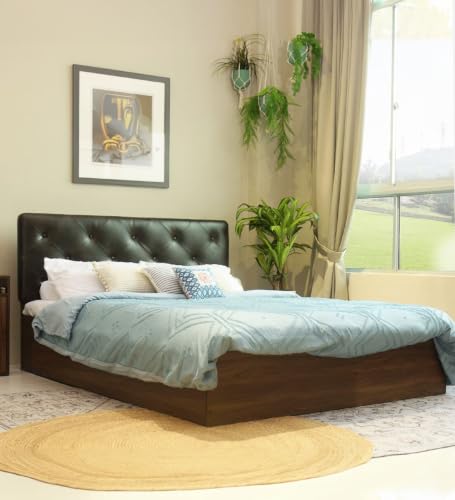 Image of Mintwud Pepperfry Engineered Wood Queen Size Bed with Box Storage | Wooden Double Bed Cot Palang Furniture with Headboard for Home, Bedroom Living Room and Hotel (Walnut Finish)