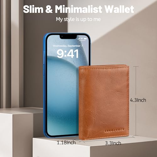 Genuine Leather Wallet - RFID Blocking Tri-Fold with 8 Card Slots, Cash Pocket & ID Window - Birthday Gifts for Men and Women4
