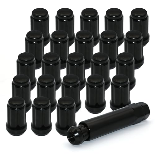 Image of 24 PCS M12x1.25 Black Lug Nuts, 1.35 inch Tall Hex Trailer Lug Nuts, 60 Degree Conical Cone Seat with Socket Key, Wheel Lugnuts Compatible with Altima 1993-2022, Maxima 1988-2022