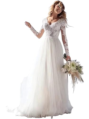 Long Sleeves Wedding Dresses for Bride 2025 Boho Beach A-Line Appliques Lace Bridal Ball Gowns with Train product thumbnail 9