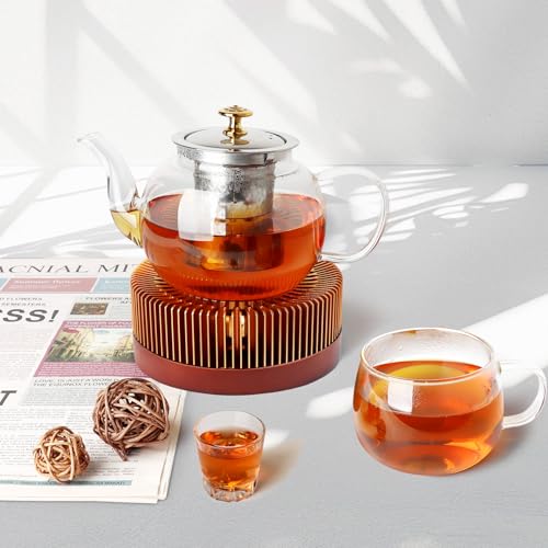 Image of Tea Warmer, Aluminum Alloy & Wood, for Heating Tea Coffee Milk | Pack of 2, Large Teapot Warmer for Indoor & Outdoor, Compatible with Standard Teapots
