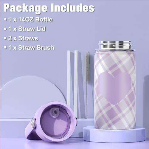 Bevalsa Kids Backpack for Girls with Insulated Water Bottle, Plaid Pink Bookbag Backpack for Girls Kid, 14oz Termos Kids Water Bottle Stainless Steel, Lunch Bag & Pencial Case, Back To School Gift4