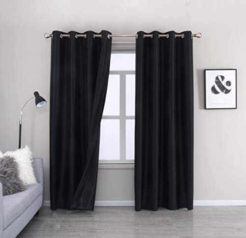 Image of GYROHOME Faux Silk Blackout Curtains, Fully Lined Solid Color Window Treatment Drapes for Bedroom and Living Room Thermal Insulated Grommet Top Room Darkening Drapes, (Black, 52x96, 2 Panels)
