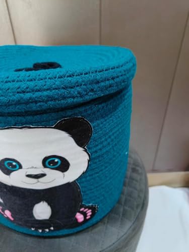Image of Aroma Brand Kids Lid Hamper with Beautiful Characters - Rope Storage Hamper for Baby Diaper, Stuffed Animal Storage Bin Rope Hamper for Kids Toy, Baby Laundry Hamper with Lid (Bear)