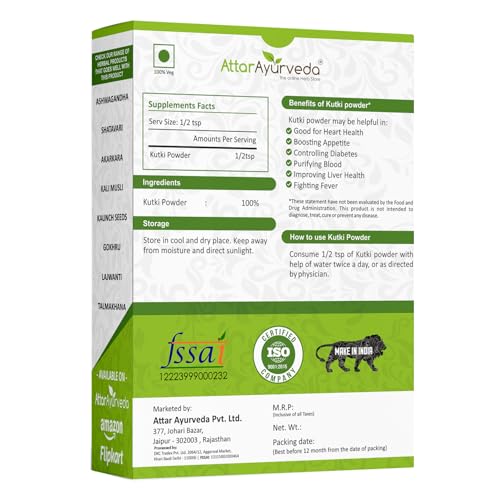 Attar Ayurveda Kutki Powder 100 gm - For Liver support, Detox, Blood sugar management | 100% Pure and Natural, No Preservatives