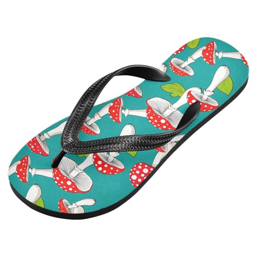 Mushroom Leaves Teal Flip Flops for Beach Thong Sandals Anti-slip Lightweight Beach Shoes for Summer Travel Swim2