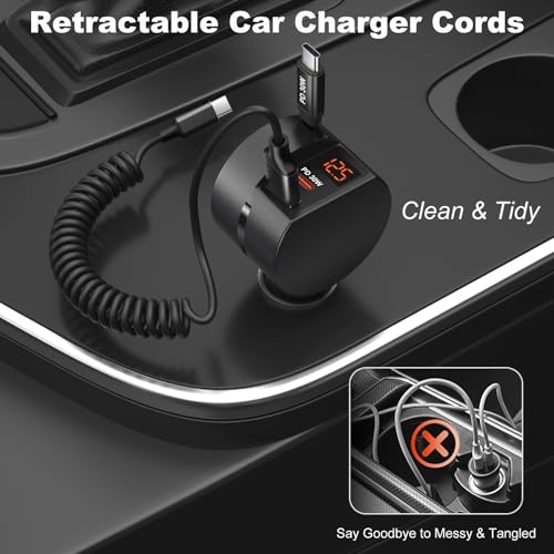 OKRAY 78W 3-Port Car Charger with Retractable USB-C PD30W Fast Charge Cord - image 6
