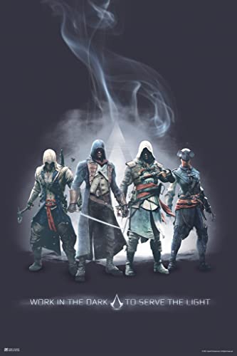 Assassins Creed Work in The Dark to Serve The Light Character Group Valhalla Origins Syndicate Odyssey Black Flag Bloodlines Assassins Creed Merchandise Gamer Cool Wall Decor Art Print Poster 12x18