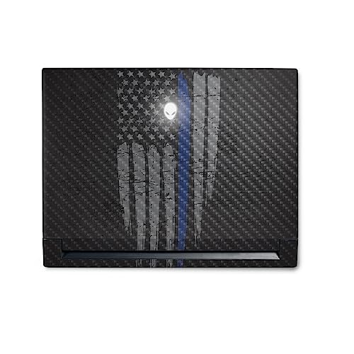 Image of MightySkins Carbon Fiber Skin Compatible With Alienware M18 R1 (2023) Full Wrap Kit - Thin Blue Line | Protective Durable Textured Carbon Fiber Finish | Easy To Apply & Change Styles | Made in the USA