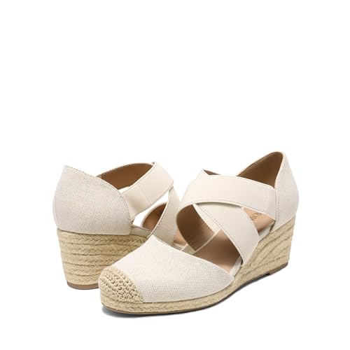 Image of DREAM PAIRS Womens Close Toe Espadrilles Platform Slip on Elastic Criss Cross Straps Dressy Wedges Sandals
