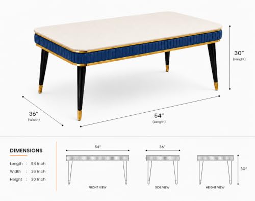 Image of WOODEN SPACE 4 Seater Wooden Dining Table Set | Urban Marble Top Dining Table with Chairs for Dining Room & Kitchen (Modern Zyro Navy Blue) (54 x 36 x 30 inch)