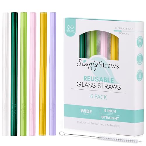 Simply Straws 8 Inch Wide Glass Straws (6-Pack) - 12mm