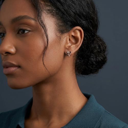 Image of Reffeer Solid 925 Sterling Silver Bow Hoop Earrings Huggie for Women Teen Girls Black CZ Bowknot Hoop Earrings Ribbon Cartilage Huggie