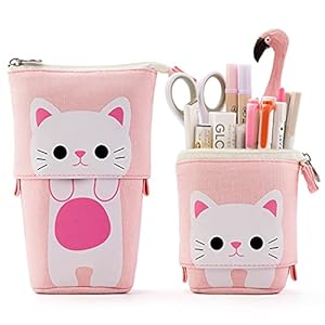 Maomaoyu Cute Cartoon Cat Stand up Pencil & Pen Case Box Pouch, Portable Art School Office Cosmetic Bag, Large…