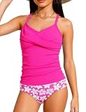 Idgreatim Bathing Suits for Girls 9T 10T Hawaiian Swimsuits Rose Hibiscus Two Piece Tankini Sets with Pads