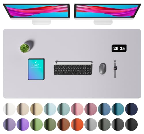 Image of Aothia Faux Leather Desk Mat - Large Mouse Pad, Non-Slip PU Leather Blotter, Waterproof Writing Surface for Office and Home (Smoky Lavender, 47.2 inch x 23.6 inch)
