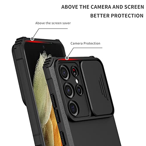 Image of ShieldTech Back Cover Case for Samsung Galaxy S21 Ultra 5G | Sliding Camera Shield | Stereoscopic Stand | Shockproof 360 Protection | PC + TPU Hybrid Mobile Phone Case for Samsung S21 Ultra | Black