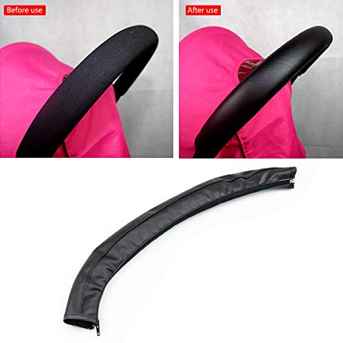 NATEE Baby Kinderwagen Griff PU Leder Schutzhülle, Kinderwagen Zubehör Handgriffe Abdeckung mit Reißverschluss, Schwarz