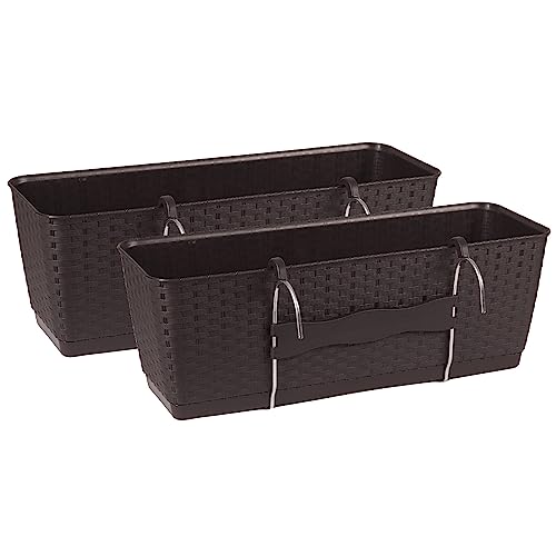 Tymar Blumenkästen für Balkon, Geländer, 2er-Pack, Rattan Optik,...
