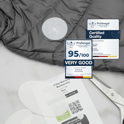 aZengear Repair Patches for Jackets, Tent, Shoe Toe, Air Mattress, Inflatables, PVC Gear - Waterproof, Self-Adhesive, Tear-Cold-Heat-Resistant, Down Puffer Coat (11 Pcs, White)