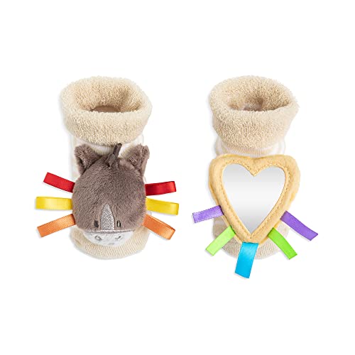 DEMDACO Horse Brown and Cream 3-6 Months Baby Rattle and Mirror Activity Sock Set