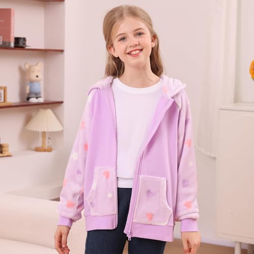 V.&GRIN Girl Zip up Hoodie Sweatshirt Soft Fuzzy Fleece Jacket with Pocket for Girls 5-16 Years2