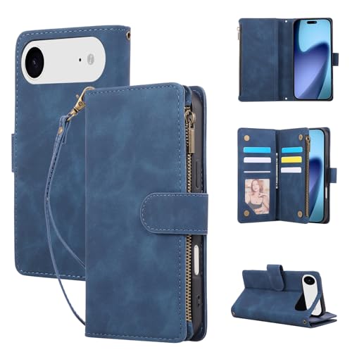 Coque pour iPhone Air QLTYPRI étui portefeuille en cuir bleu rétro