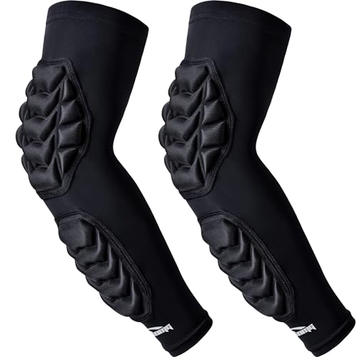 COOLOMG Arm Pads Padded Forearm Elbow Sleeves Protection Support for Football Basketball Volleyball Black XS