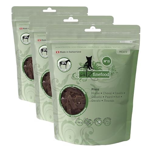 catz finefood Meatz Katzen Leckerlies Pferd N° 15 - knusprige Streifen aus 100 Prozent Pferdefleisch - Katzensnack für Allergiker ohne Zucker, getreidefrei (1 x 45 g) (Packung mit 3)