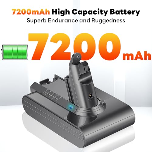 Image of 7200mAh V6 Battery Replacement, High Capacity 25.2V Battery Compatible with Dyson V6 Animal /Absolute /Motorhead /Fluffy SV03 SV04 SV05 SV06 SV07 SV09 DC58 DC59 DC62 DC72 DC74 Vacuum Cleaner