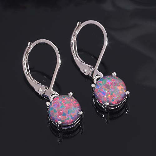Cinily Black Opal Dangle Drop Earrings Leverback Round-Cut Gemstone Rhodium Plated Earrings For Women Girls #TOP3