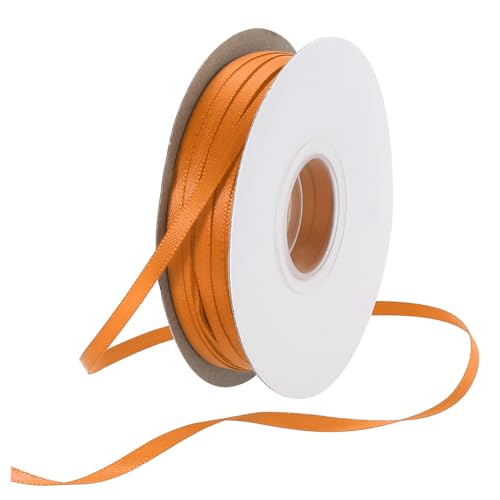 Ruban satin Rebower 50 vg, face double grosgrain, 3mm, orange