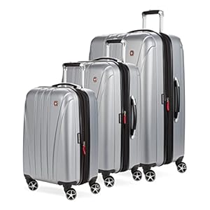 SwissGear 7585 Hardside Expandable Luggage with Spinner Wheels, Silver, 3-Piece Set (19/23/27)