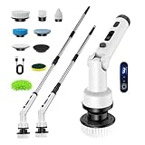 Yesiview Spazzola Rotante Pulizia Casa- Spazzola elettrica rotante 8 in 1, Potente Pulizia Spazzola, 3 Velocità Manico Regolabile Spazzola Elettrica Pulizia Bagno Cucina, Spazzola Elettrico Senza Fili