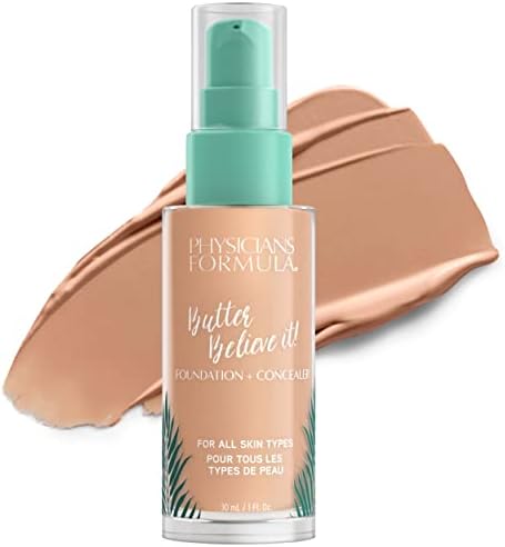 Physicians Formula Butter Believe It! Foundation + Concealer, Light-to-Medium | Dermatologist Tested, Clinicially Tested