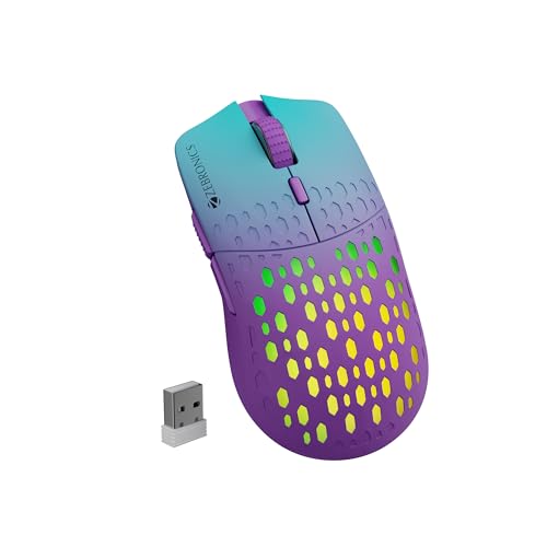 ZEBRONICS Marine Wireless Mouse with Rechargeable Battery, BT + 2.4GHz, 6 Buttons, 4 DPI, 1000/1600/2400/3200, Comfortable & Ergonomic Design, Multicolor LED Lights (Purple) view 1