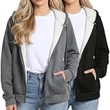 Chicingyou 2 Pack Womens Sherpa Full Zip up Hoodie for Women Fur Lined Lightweight Fleece Jacket with Hood Zip Hoodie(Black, Dark Gray,XXL)