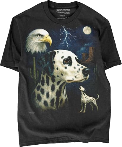 BABATEES Dalmatian Moonlit Artwork Premium Black Tshirt - 100% Cotton - for Men & Women