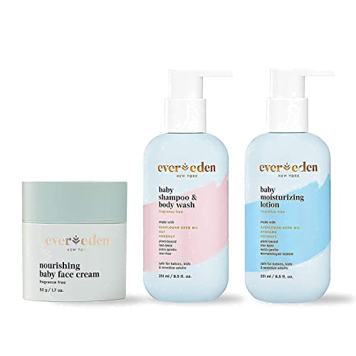 Evereden Baby Shampoo And Body Wash, 8.5 Fl Oz & Fragrance Free Baby Moisturizing Lotion, 8.5 Fl Oz & Nourishing Baby Face Cream, 1.7 Oz | 3 Item Bundle Set | Clean And Natural Baby Care #TOP17