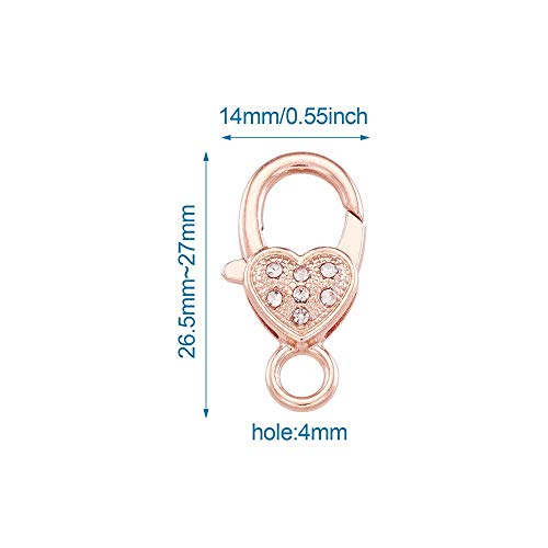Kissitty 25Pcs/Box Heart Large Lobster Claw Clasps 5-Color Alloy Jewelry Making Clasp With Rhinestone For Diy Necklace Bracelet Key Chains Jewelry Diy Craft Making Accessories 1.04~1.06X0.55’’ #TOP4