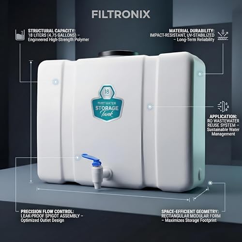 Image of 18L Waste Water Storage Tank for RO Systems | High-Capacity Reject Water Collection Solution | Premium Wall-Mount Reuse Tank with Complete Installation Accessories | Durable, Wall-Mountable