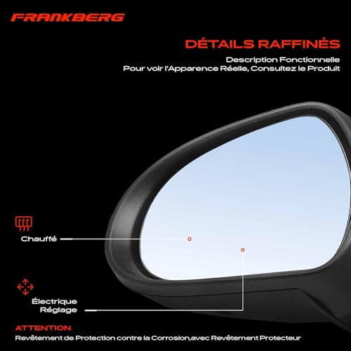 Rétroviseur gauche compatible 207 avec platine d'ajustement pour miroir 8149ZG