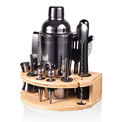 Set de cocktail d'ESMULA 12 pièces, kit de barman professionnel avec support de bambou élégant, outil de bar à barres en acier inoxydable pour boisson mélangée Cover