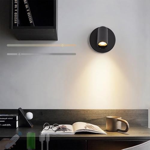 LED Batería Magnetica Apliques de Pared Rotación de 360° Control Táctil Lámparas de Pared USB Recargable Inalámbricas Regulable Iluminación Control Remoto Dormitorio Sala de Estar Pasillos (Negro,1)
